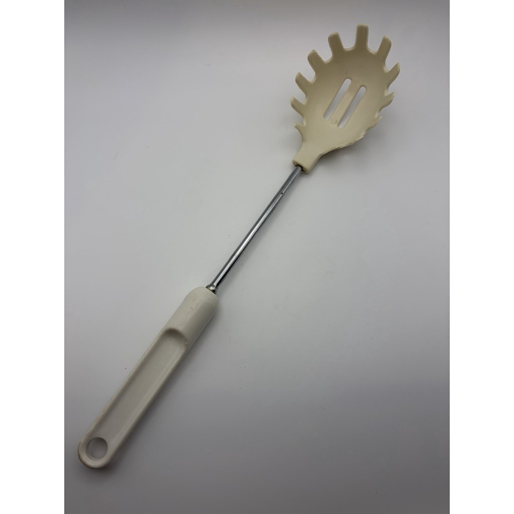 Ekco Style Slotted Pasta Spoon Vintage Almond And Chrome Serving Utensil